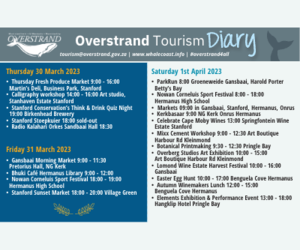 Overstrand Tourism Diary 30 March - 9 April 2023