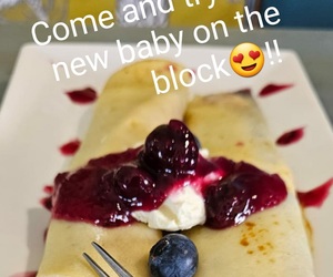 NEW Menu Item: Pancakes with Cream Cheese and Blueberry Sauce