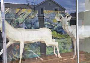 Art Displayed in Shop Front Window of Makers