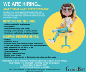 We're Hiring: Advertising Sales Representative