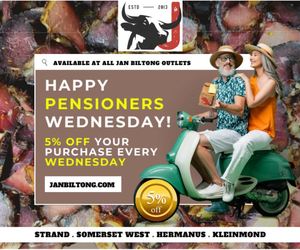 Every Wednesday is Pensioners Day at Jan Biltong t/a Suidwes Biltong!