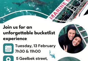 Next Marine Dynamics Shark Cage Diving Trip: 13 February 2024