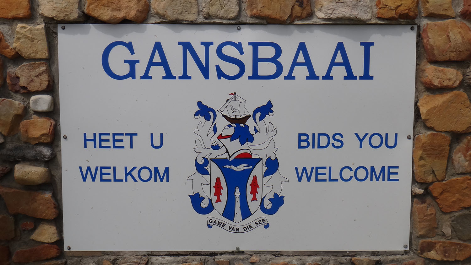 Welcome to Gansbaai, entrance sign at Gansbaai town