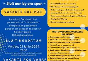 Ontvangsklerk Gesoek by Laerskool Gansbaai