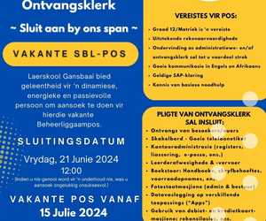 Ontvangsklerk Gesoek by Laerskool Gansbaai