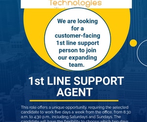 We Are Hiring: 1st Line Support Agent