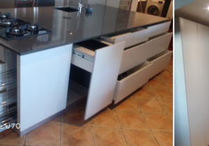 White Mellomine and Folkstone Gray Cupboards