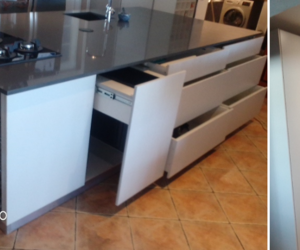 White Mellomine and Folkstone Gray Cupboards