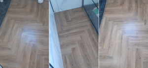 Stylish Herringbone Flooring Installed in Small Bathroom