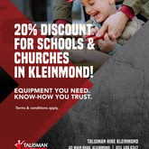 20% Discount for Schools and Churches in Kleinmond - Talisman Hire Kleinmond - Xplorio™