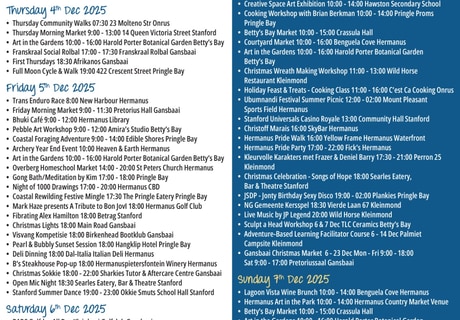 Overstrand Tourism Diary: 3 - 7 December 2025