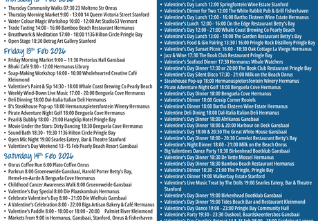 Overstrand Tourism Diary: 11 - 15 Feb 2026