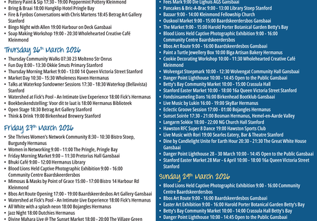 Overstrand Tourism Diary: 25 - 29 March 2026