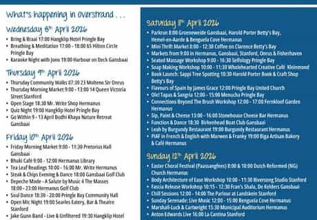 Overstrand Tourism Diary: 8 - 12 April 2026