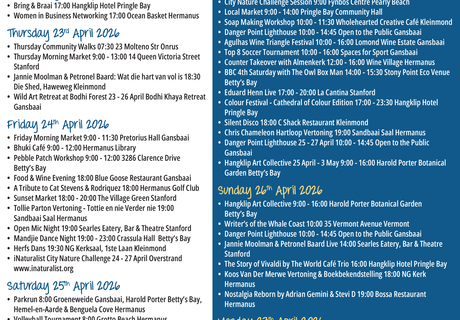 Overstrand Tourism Diary: 22 - 27 April 2026