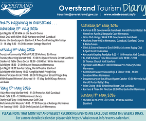 Overstrand Tourism Diary: 13 - 17 May 2026