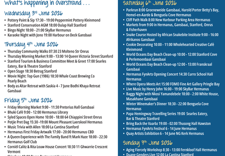 Overstrand Tourism Diary: 3 - 7 June 2026