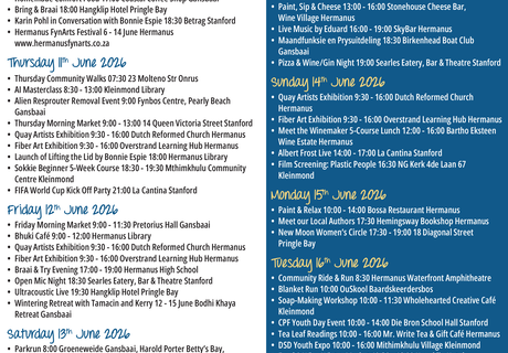 Overstrand Tourism Diary: 10 - 16 June 2026