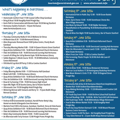 Overstrand Tourism Diary: 10 - 16 June 2026