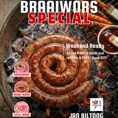 Spend R400 and Get a FREE Braaiwors Pack