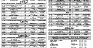 Latest Studio Class Timetable