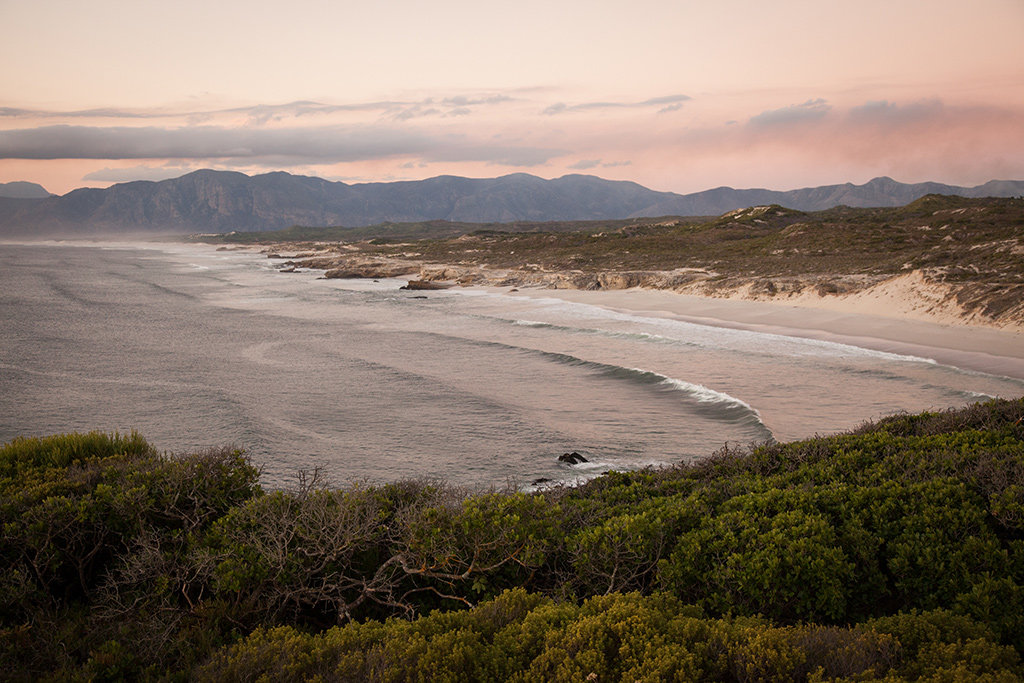 Beautiful view of Die Plaat Beach and Walker Bay Nature Reserve 