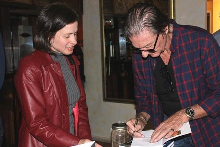 Richard Peirce, with Brenda du Toit left, signed all books purchased during the marine evening.
