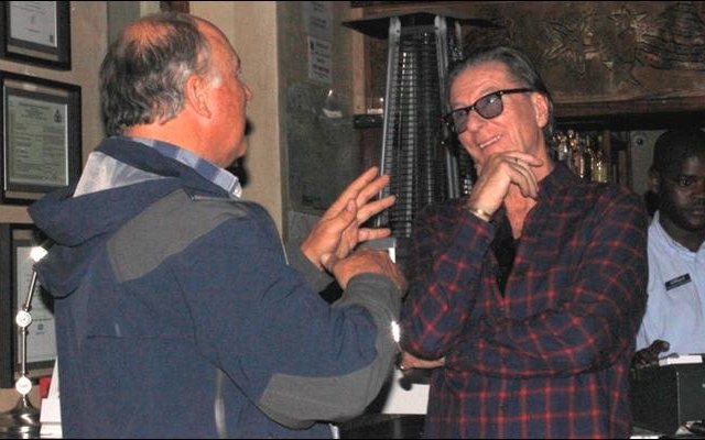 Wilfred Chivell, host of the marine evening, talking conservation with Richard Peirce. 