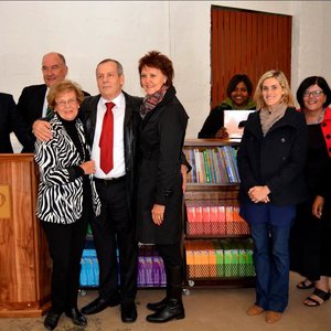 From ltr are AVBOB Group Communication Manager, Marius du Plessis; AVBOB Western Cape Provincial Manager, Johan Tinderholem;  Overstrand Executive Mayor, Nicolette Botha-Guthrie; AVBOB Group CEO Frik Rademan and his wife, Serah Rademan; seen at a recent handover ceremony to The Fynbos Academy. Happily looking on are the centre’s teaching staff, including Head Teacher Annelize Zeelie (second from right).