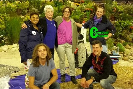 The Dyer Island Conservation team at the Floral Kingdom Expo. Front from ltr Hennie and Ricardo Cloete. Back from ltr Pinkey Ngewu, Marie Botha, Suretha Cloete and Cari du Preez.