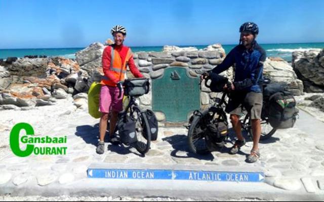 Scott Harvey and Sarah Tyler were very proud to be at the  most Southern point of Africa, Cape Aghulhas with their bicycles. 