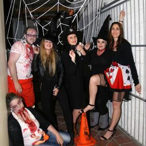 The Best Outfit prize was won by Esna van Staden (on the floor) and fltr standing, her husband, Martin who arrived at the party as Zombies, Suné van der Walt (witch) and Neuzincka Leimecke (police officer) both from Qatar, Lida-Mari van der Walt (witch) from Bloemfontein and Queen of Hearts – Alta-Mari van Staden from Franskraal.
