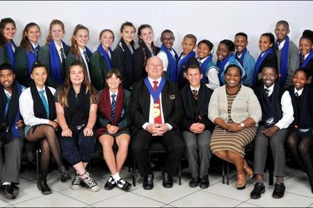 The  2016/2017  Junior Councillors  which  include  six learners  from  Gansbaai Academia - front row: Sarah Johnson,  Matthew  Smith, Damian Niemand, Katelin May, Monique Barkley (Deputy Junior Mayor), Yanna Stergianos (Junior Mayor), Alderman Dudley Coetzee, Izaan Newman (Deputy Junior Mayor), Unity Mtomile, Fortune Mbeu, Ayabonga Qogi, Cynthia Kariuki and Jordan Linehan. Back row: Kaci van Romburgh, Gabriel Stratford, Panashe Mapfumo, Janeke Viljoen, Lismari Strauss, Zoe van Rensburg, Donne van Schoor, Madicyn Venter, Kirsten Larney, Milia Botha, Leighton Appolis, Curtley Gillion, Abigail de Koker, Delmain Januarie, Aiden Farao, Shariefa Abrahams, Lupho Hoyi, Thimna Mkolo, Nikilitha Moyakhe, Andisiwe Lusawana, Sinoxolo Maguduza, Dehann du Plessis and Khanyiswa Pungupungu.