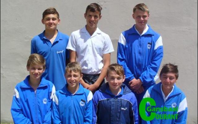 Voor vlnr Janu Slippers (o/14) eerste in 70m hekkies (nuwe rekord); AJ Bosch (o/12) derde in die 80m en eerste in die 70m hekkies; Adrian Hage (o/13) tweede in 70m hekkies; Corné Coetzer (o/14) derde in 70m hekkies. Agter vlnr Veno van Vuuren (o/12) derde in 100m; Jurie-Johann Groenewald (o/13) eerste in  die 600m, derde in die 100m, eerste in 1200m, tweede in 80m, eerste in 70m hekkies; Dehan Botha (o/13) derde in 100m en tweede in  die 80m.