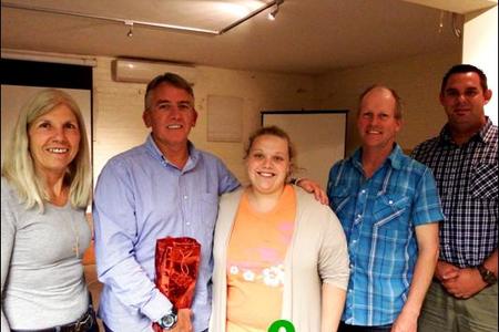 Gansbaai Business Chamber held their final members’ evening with Gerald Elske, an experienced business consultant, as guest speaker (second from left). With him are: The chamber’s chairperson, Julia Barlow, secretary, Doulene Els and members Hein van Wyk and Mynhardt Geyer. 