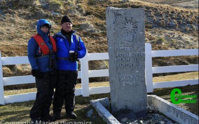 Wilfred  Chivell  and  Susan  Visagie visited the grave of Sir Ernest Shackleton who undertook three expeditions to the Antarctic on his ship, Endurance.  He died  in  1921  of a heart attack  after the third expedition. At his wife’s request he was buried there.