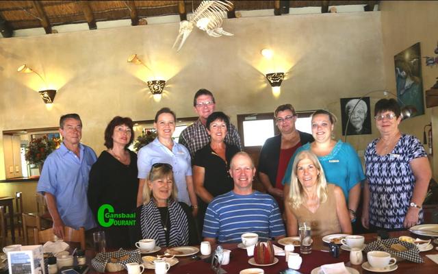 Members of the Gansbaai Business Chamber at their first breakfast meeting for 2017 – from left front:  Karin Blumer (Grootbos Foundation), Hein van Wyk (Overtek Computers) and Julia Barlow (Chairperson:  Gansbaai Business Chamber).  Back:  Bernard Klodwig (Sasinambo Tours), Inge Hugo (Sasinambo Tours)), Nina Willemse (ABSA Gansbaai),  Du Toit and Martiena Kotze (Seaview Cleaners), Diana Nortman (GG Krugel and Honey agent), Doulene Els (Gansbaai Tourism and secretary:  Gansbaai Business Chamber) and Glenda Kitley (Gansbaai Tourism).