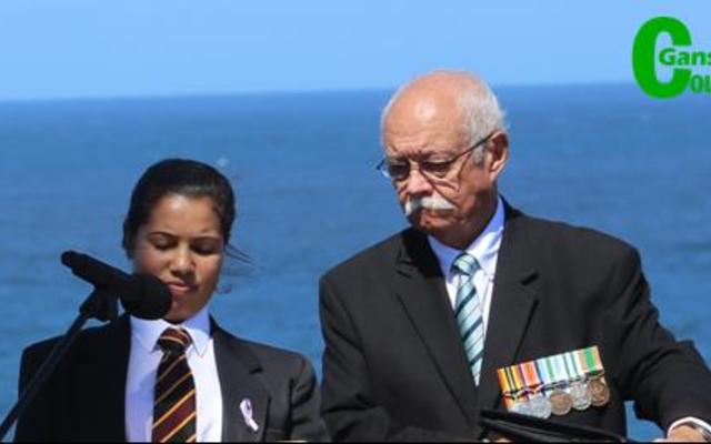 Megan Valentine from Gansbaai Academia reads a poem, The Loss of the Birkenhead. With her is programme director, Frank Halsorty.