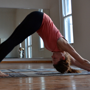 Downward facing dog - a great stretch for the arms, back & legs, creating a calm state