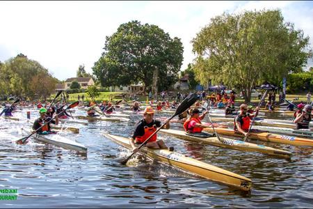 Whirling paddles and spraying water showed the racing spirit of paddlers during the first Stanford River Festival on the Kleinrivier river.