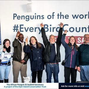 Partners in fighting marine pollution at the African Penguin and Seabird Sanctuary (APSS). From left Brenda du Toit (PR, Marine Dynamics), Martin Matlebyane (Environ-ment, Science and Technology Specialist, Embassy of the United States of America), Amy Bell Mulaudzi (Public Affairs Specialist United States Consulate General, Cape Town), Tony Ribbink (Sustainable Seas Trust), Jenna Jambeck (Associate Professor College of Engineering University of Georgia), Wilfred Chivell (CEO Marine Dynamics / Dyer Island Conservation Trust).