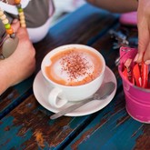 Client enjoying cappuccino