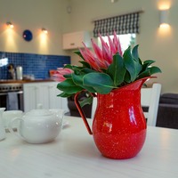 Dining area with fresh flowers