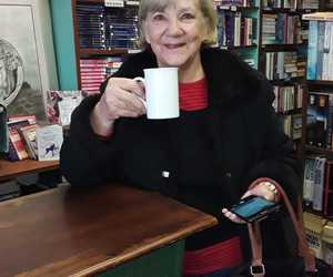 Client Having a Cup of Tea in her Favourite Bookshop