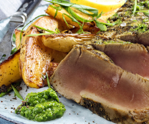 Recipe: Pan-Seared Steak with Roast Potatoes and Mint Sauce
