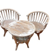 Bali round table and 2 x chairs white wash