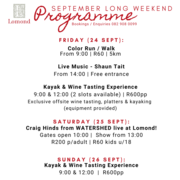 24 - 26 September 2021: September Long Weekend Programme