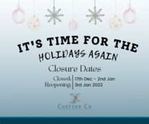 Closed 17 December 2021 to 2 January 2022