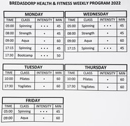 Weekly Casual Gym Class Schedule