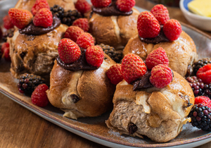 Hot Cross Buns with Chocolate Spread and Mixed Berries